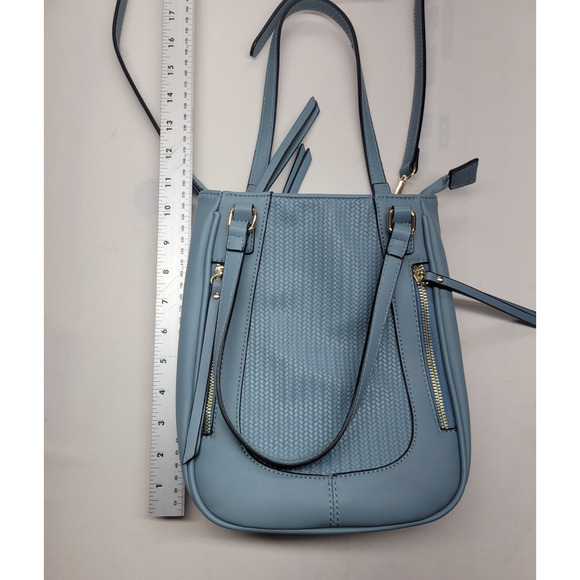 Simply Noelle Purse Handbag Crossbody Blue Woven Vegan Leather Zipper Adjustable - Picture 4 of 14
